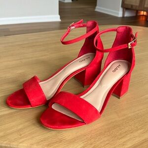Aldo Red Suede Block Sandals